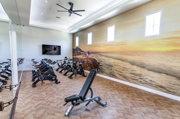 Cycle room with virtual on-demand fitness trainer